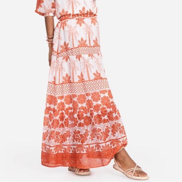 Johnny Was Jadee Phoebe Tiered Maxi Skirt Size Small Orange White - Picture 2 of 7